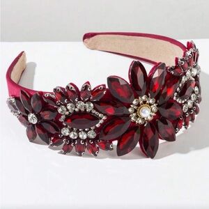 Red Glittering wide Bejeweled Hairband